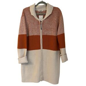 Kari Traa Himle Orange/Cream Striped Long Cardigan Wool Blend size L NWT